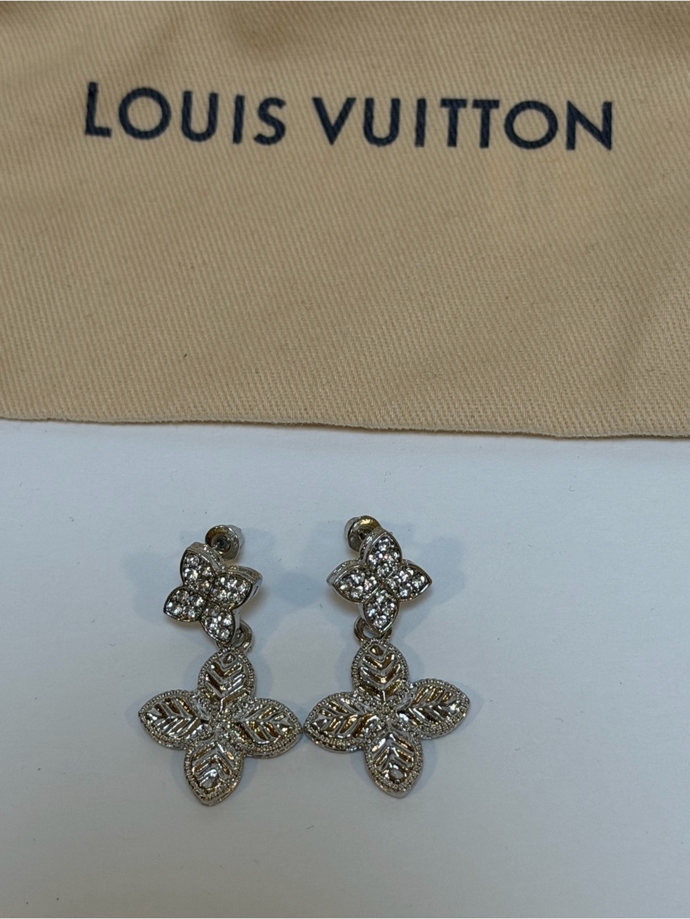 LV Small Dust Bag Authentic, with Rhinestone Earrings NWOT
